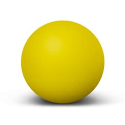 A bright yellow Hi-Bounce Ball featuring a smooth, round surface and a subtle shadow beneath it.