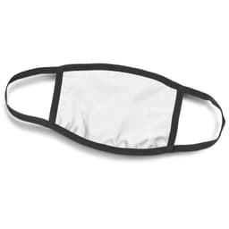 A full-colour, 3-ply reusable face mask featuring a white fabric front and black elastic ear loops.