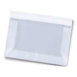 A clear reusable pouch with a zip seal at the top, suitable for various storage needs.