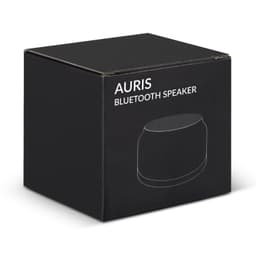 A black box containing the Auris Bluetooth speaker, featuring a minimalist design and a logo.