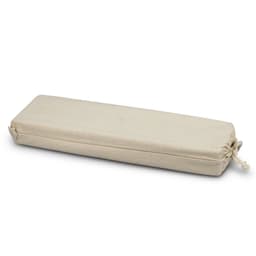 A rectangular, natural canvas bag with a drawstring closure, featuring neutral tones and a simple design.