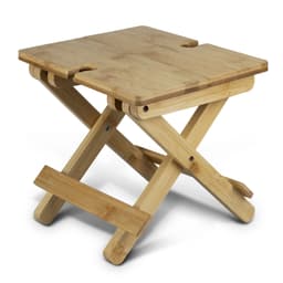 A folded bamboo wine table featuring a natural finish and crossed legs, designed for outdoor leisure activities.