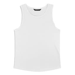 A white men's tank top featuring a simple design and a logo on the label.