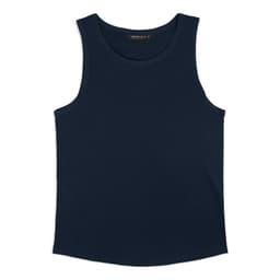 A navy men's tank top with a simple design and a small logo present. Suitable for casual wear.