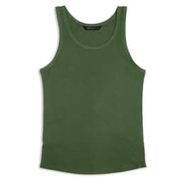 An olive green women's tank top with a simple design and a logo. Ideal for casual wear or layering.