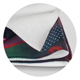 A sports fit towel featuring vibrant colours with a textured white edge and a logo. Ideal for gym use.