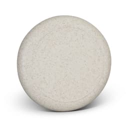 A round, speckled light grey frisbee featuring a smooth surface and no visible branding or text.