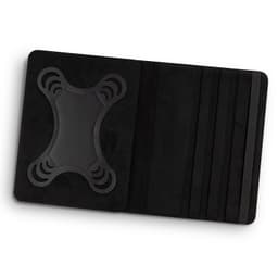 A black tablet case with a textured interior and a holder design. It features multiple slots for accessories.