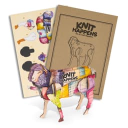 A colourful wooden model of a sheep, accompanied by craft templates and a brown packaging sheet. Includes a logo.