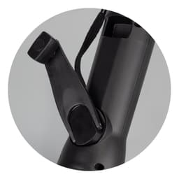 A black Dynamo Rechargeable Torch with a side lever and a wrist strap for easy carrying. Features a branding logo.