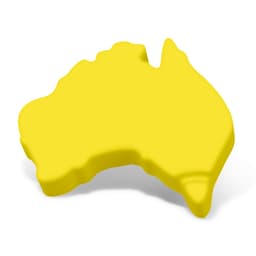 A yellow stress shape designed in the outline of Australia, featuring a smooth, contoured surface.