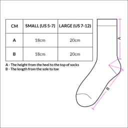 A diagram detailing sizing information for June Business Socks, with measurements in centimetres for small and large sizes.