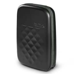 A medium-sized, black wheeled suitcase with a diamond pattern and a textured green zipper. Features a brand logo.