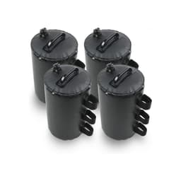 A set of four black weight bags with handles and screw-top openings, designed for stability during events.