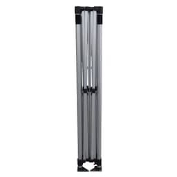 A silver, collapsible frame for a 3x3 marquee, showcasing its compact design when folded.