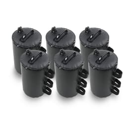 A set of six black weighted bags with screw-top caps and multiple handles for easy handling.