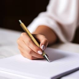 A bamboo pen in hand, featuring a sleek design with green accents, poised above a lined notepad.