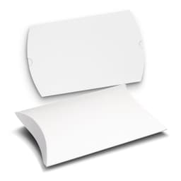 A medium white pillow box with a curved design, featuring a closure on each side and smooth surface.