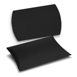 A medium black pillow box with a smooth finish and a branded logo.