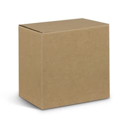 A plain brown cardboard box with a simple design, featuring a square shape and a flap lid.