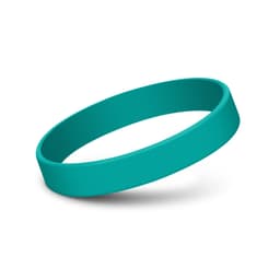 A teal silicone wristband with a smooth, debossed surface and a simple design.