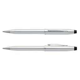 A silver Cross Century II ballpoint pen with a sleek design and a black tip and clip.