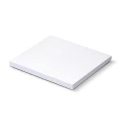 A white sticky pad measuring 70 x 75mm, featuring 50 sheets and a simple design.