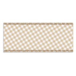 A custom lightweight scarf featuring a beige and cream checked pattern with a floral border design.