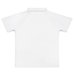 A white women's active polo shirt featuring a simple design with a collar and short sleeves.