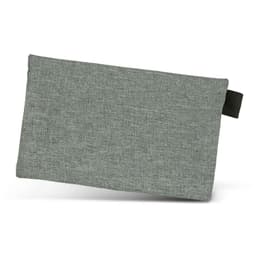 A grey tech pouch with a textured fabric finish and a fabric loop for attachment. Features one logo.