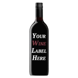 A drink bottle featuring a dark red wine with a sleek black label and a distinctive bottle shape. It has a logo.