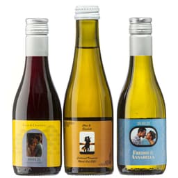 A trio of 200mL sparkling wine bottles, featuring a mix of red and white varieties, each with unique labels and branding.