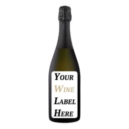 A drink bottle of sparkling Chardonnay Pinot Noir, featuring a black and white label. The bottle has a cork and foil closure.