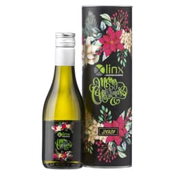 A drink bottle of wine in a green glass with a silver cap, featuring a floral-themed cylindrical container.