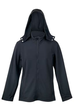 A black men's soft shell hooded jacket from the TEMPEST range, featuring a zip front and a hood.