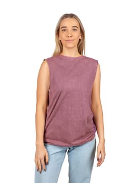 A women's stone-washed tank in a dusty mauve colour, featuring a relaxed fit and sleeveless design. Branding is visible.