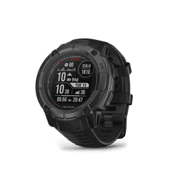 A black Garmin Instinct 2X Solar Tactical Edition watch with a digital display and a rugged design.