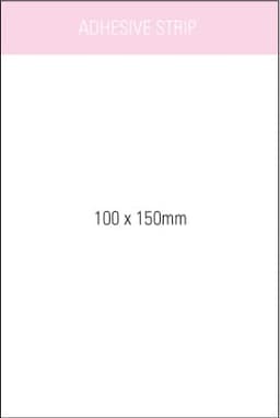 A white notepad with adhesive strip, measuring 100 x 150mm, featuring a logo at the top.