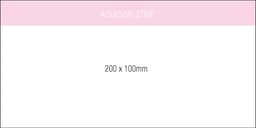 A white notepad, 200x100mm, featuring an adhesive strip at the top. It includes 100 leaves and has branding.