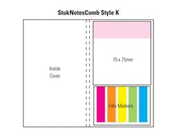 A combination pad featuring a laminated four-colour cover with compartments for sticky notes and film markers in vibrant colours.