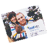 A fridge magnet featuring a colourful design with two smiling individuals, showcasing vivid hues and a glossy finish.