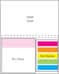 A promotional pad with a laminated cover featuring four vibrant colours: pink, yellow, green, and blue.