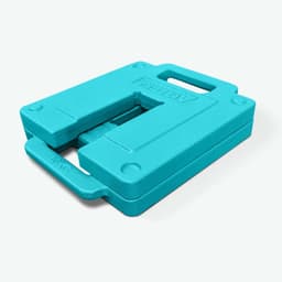 A turquoise 10kg gazebo leg weight with handles for easy carrying and a textured surface. It includes a logo.