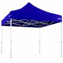 A blue 3x3m heavy duty aluminium marquee with a white frame and a branded logo.