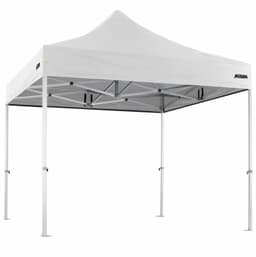 A white 3x3m heavy-duty aluminium marquee with a peaked roof and a logo visible on the side.