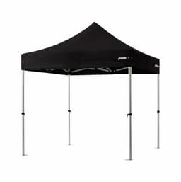 A black 2.4 x 2.4m Pro Lite lightweight aluminium gazebo with a peaked roof and a white logo.