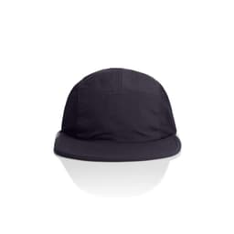 A black cap with a flat brim and a logo, featuring a lightweight fabric design.
