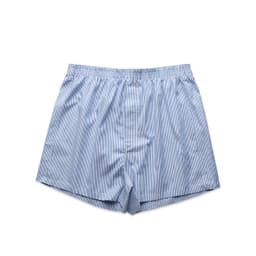 Blue and white striped boxer shorts with an elastic waistband and no noticeable branding.