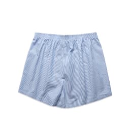 Light blue striped boxer shorts with an elastic waistband and casual fit. Features a logo.