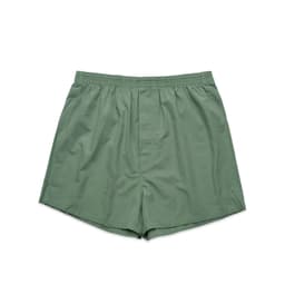 Green boxer shorts with an elastic waistband, featuring a simple design and no patterns.